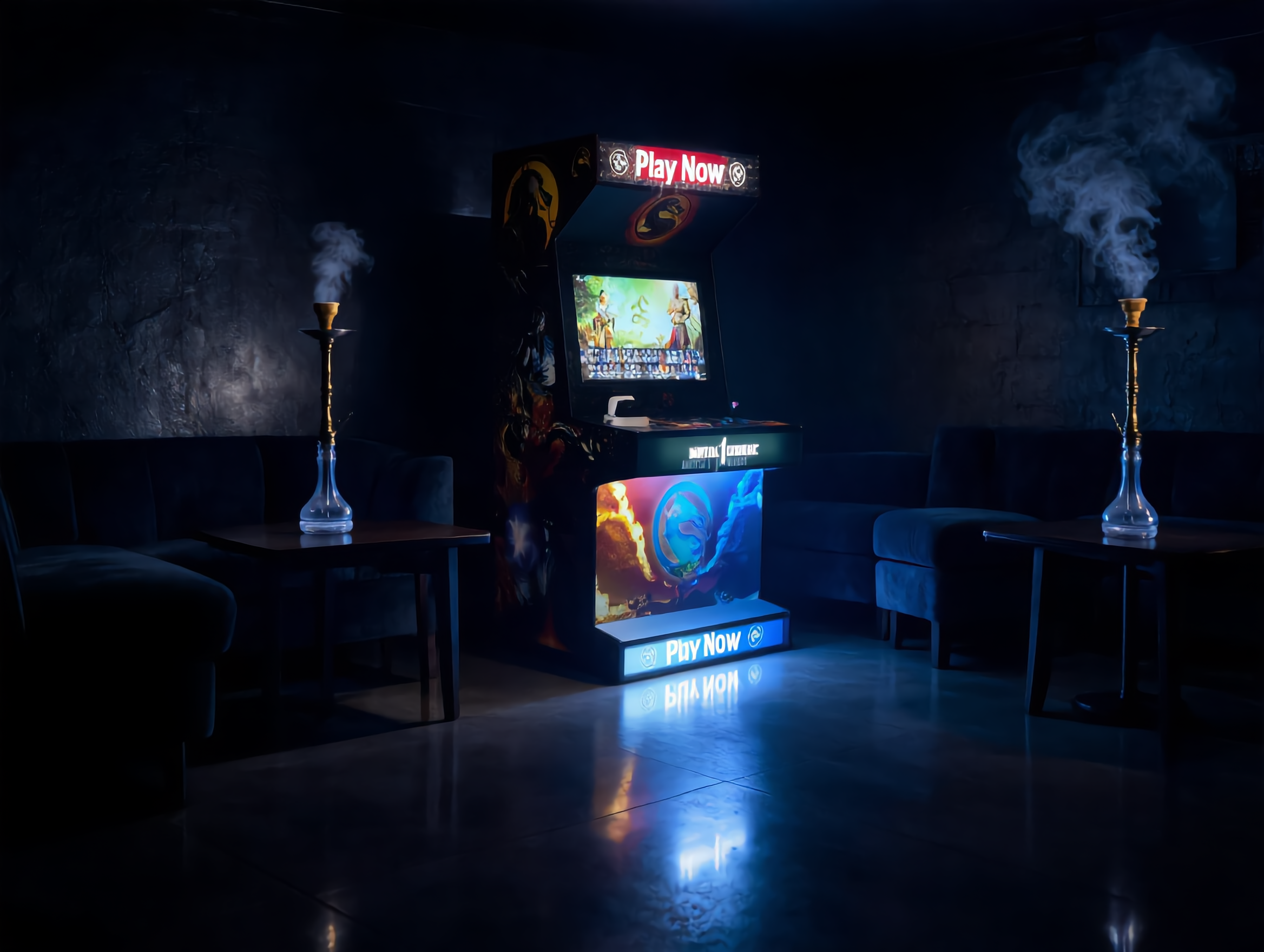 Игровой автомат в кальянной с атмосферным освещением